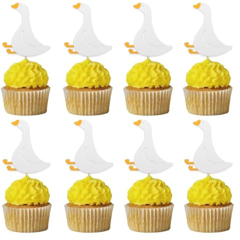 Silars Tortendeko Gans Weiß, 24 Stück Cupcake Toppers Gänse Süß Kuchen Deko Geese, Gans Weiß Deko Torte für Baby Dusche Gänse Thema Geburtstag Cupcake Dekorationen