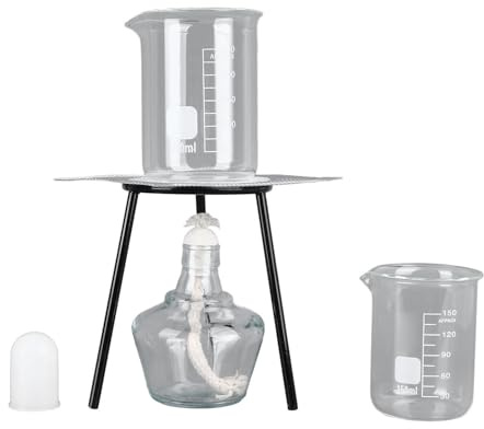 HUSHUI Chemistry Experiment Heating Set, Laboratory Burner Tripod Beaker Stirring Rod with 2 Clay 5 Replacement Wicks, for Students Teaching Demonstration Online Lab Scenarios