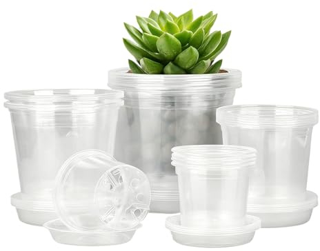 Palaufr Durchsichtige Töpfe Für Pflanzen - 20-Teilig Transparent Mit Entwässerung Und Untersetzern | Anzuchttöpfe für Orchideen | Für Tomaten, Erdbeeren, Orchideen, Sukkulenten, Kakteen, Karotten,