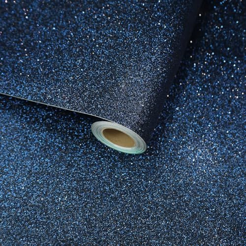VaryFloral Navy Blue Sparkle Glitter Self Adhesive Wallpaper 30cmx300cm Sticky Back Plastic Roll Glitter Contact Paper Removable Wallpaper Peel and Stick Decorative Paper Furniture DIY Crafts Cabinet