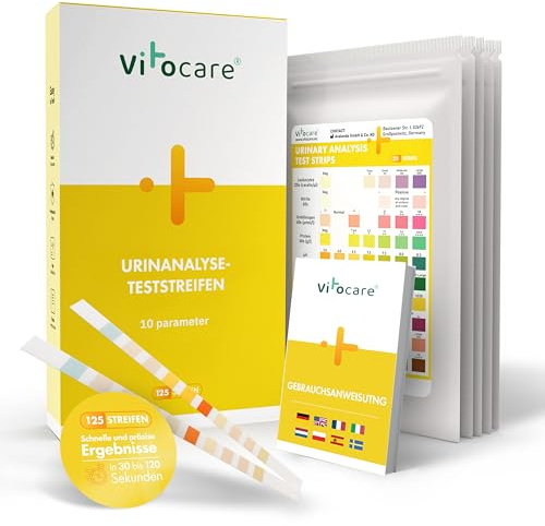 vitocare 25 o 125x strisce reattive per urina con 10 parametri, autotest per cistite, strisce reattive per urina infezioni delle vie urinarie, dimagrire con dieta low carb chetogenica (125)