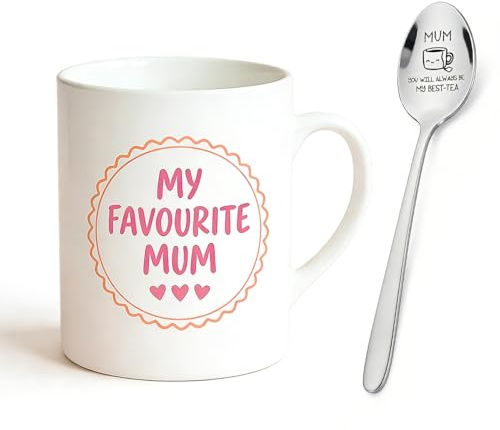 Rolcheleego Heartwarming Gift Set for Mum: My Favourite Mum Mug & You Will Always BE My Best-Tea Spoon for Mother's Day, Birthday