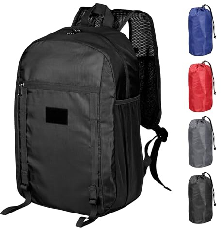 Generisch Kleiner Rucksack Wanderrucksack Herren 15L Klein Faltbarer Rucksack Wanderrucksäcke Leichter Damen Tagesrucksack Ultraleicht mit Brustgurt für Wandern Travel（Schwarz）