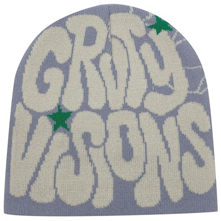 Y2k Beanie Mütze,Slouchy Beanies Mode,Wintermütze,Winter Warme Strickmützen mit Buchstabendruck,Knitted Hat,Haube,Schwarz mit Grau Schrift,Coole,für Hip Hop,Herbst,Streetwear,Alltagsgebrauch,Unisex