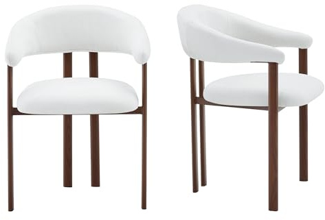 SEEDWAVE Esszimmerstühle Eisenstühle im Fassstuhl Design, Moderner Esszimmerstuhl mit Linen Bezug, Ergonomische Rückenlehne in Bogenform, Metallbeine in Holzoptik mit Anti-Rutsch-Fußpads (2, Weiß)