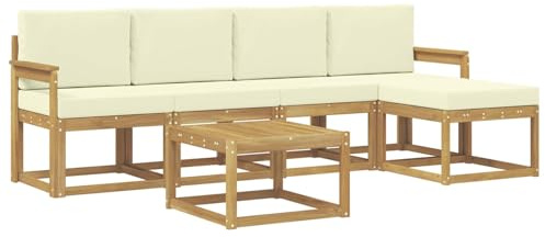 vidaXL Outdoor-Sofagarnitur mit Kissen 6 pcs Weiß und Creme, Garten-Couch, modernes Sofa-Set für draußen, langlebige Möbel, Coole Terrasse, stilvolles Loungen im Freien