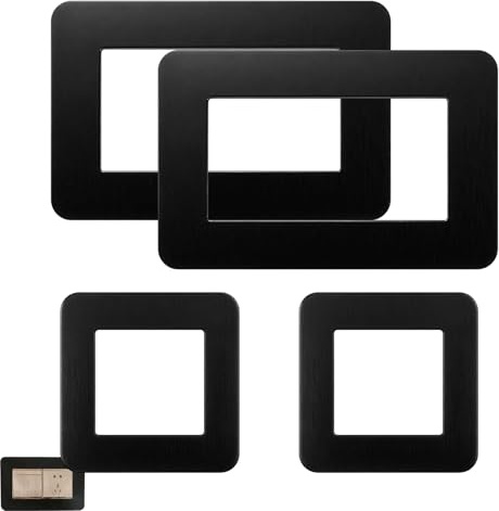 4Pcs Double Socket Surround and Switch Plate Set, 2 Small (8.6x8.6cm) and 2 Large (9x17.5cm) Socket Surround in Black, Plug Socket Surround Plates for Home