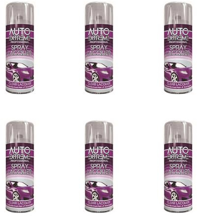 Auto Extreme Professional Clear Lacquer Spray Paint, Flexible Non-Crack, Petrol Resistant, 400ml, Pack of 6