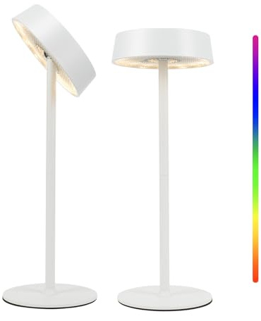 EZVALO Tischlampe Kabellos, Aufladbar Tischlampe Outdoor Wasserdicht, Akku Betrieben, RGB Dimmbare Touch Control, 3 Farbtemperaturen, LED-Speicherfunktion, Akku Tischleuchte, Weiß 2Stück
