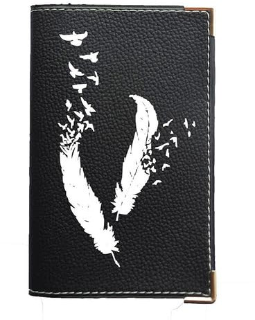 Syl'la Étui Porte-Carte Grise, Papiers de Voiture et Permis - Personnalisé Plume - Protection en Simili Cuir Noir pour Femme - Fabriqué en France