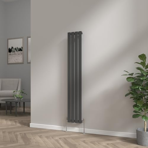 NRG 1600x272 Vertical Column Designer Radiator Black Single Flat Panel | Tall Upright Central Heating Rad, Vertical Radiator, Mild Steel, Modern Radiator Wall Mounted, for Kitchen, Bathroom