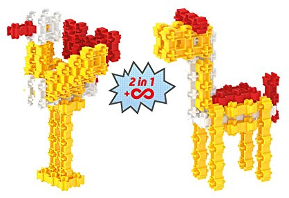 Fanclastic 100619 Vogel & Lama Set 2-in-1 Konstruktionsspielzeug, 30-teilig, Gelb/Rot/Weiß