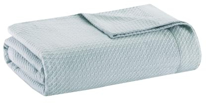 Madison Park Sommerdecke aus 100% ägyptischer Baumwolle, atmungsaktiv, Waffelstrick, klassisches Design, ganzjährige, leichte Decke für Bett, Couch und Sofa, Hellblau, Kingsize (274 x 229 cm)