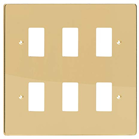 Varilight XDVPG6 PowerGrid Polished Brass 6 Gang Grid Plate (Double Twin Plate)