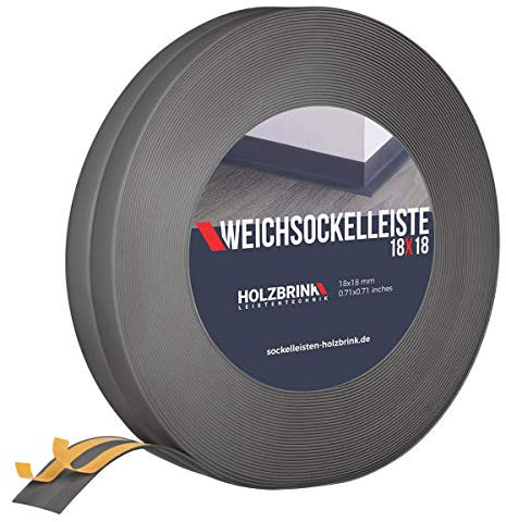 HOLZBRINK Weichsockelleiste selbstklebend PVC Dunkelgrau 18x18mm, 5 m | Küchenabschlussleiste Arbeitsplatte, Fensterleiste selbstklebend | Fensterabdichtung