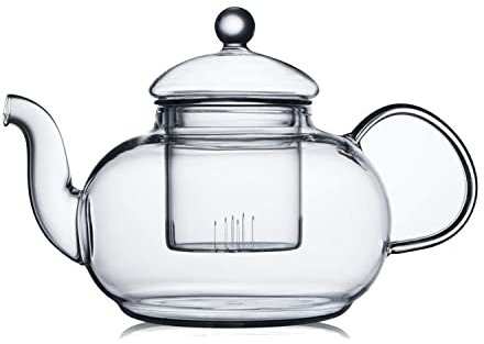 CnGlass Teekanne Glas mit Siebeinsatz, Klare Glasteekanne Herdplattensicher 1 Liter, Lose Blatt und Blühender Teebereiter