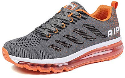 gojiang Herren Damen Turnschuhe Laufschuhe Sportschuhe Straßenlaufschuhe Sneakers Atmungsaktiv Trainer Running Fitness Gym Outdoor Leichte GreyOrange44