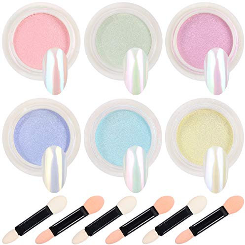 Aooba Mirror Laser Nail Decoration - Neon, Aurora, Titanium Metal Powder With Nail Sponge Brushes