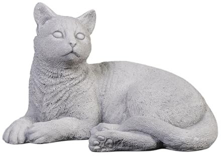 gartendekoparadies.de Liegende Katze, Steinfigur, H. 18 cm, 6 kg, Grau, frostsicher aus Steinguss für Außenbereich