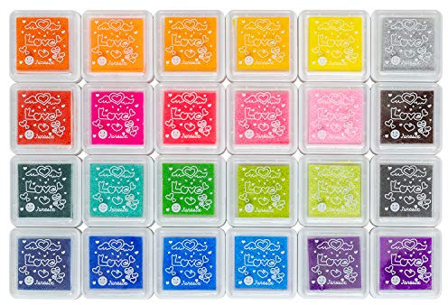 Ink Pad, 24 Colors Finger Washable Craft Ink Pad for Kids Stamp, 1.18X1.18''