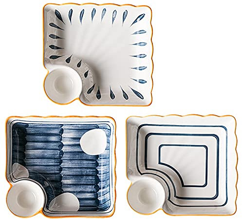 YRHH 2 Piezas De Platos De Sushi De Estilo Japonés, Bandejas De Cerámica para Servir Bolas De Masa, Juego De Vajilla con Plato De Vinagre para Magdalenas, Sushi, Frutas, Aperitivos-3PCS