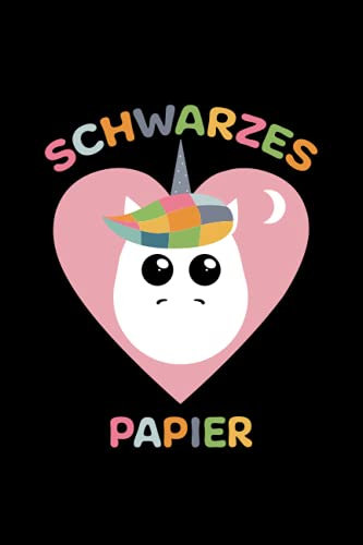 Schwarzes Papier - Skizzenbuch für Kinder: Kleines Notizbuch für Mädchen | Linierte Seiten und blanke Seiten zum Zeichnen | DIN A5 mit 120 Seiten | ... Einhorn in Regenbogen Farben & rosa Herz