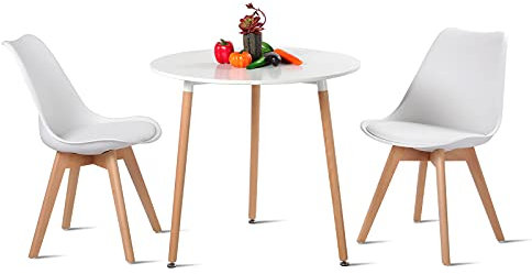 H.J WeDoo Juego de comedor con 1 mesa 2 sillas blancas mesa de madera y silla escandinava mesa de comedor conjunto para comedor cocina jardín
