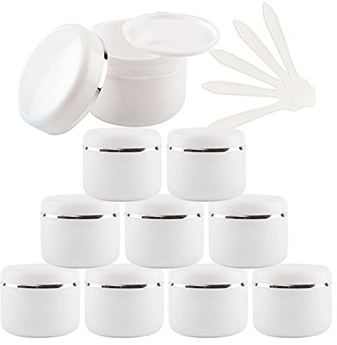 ZEOABSY 12 pièces 250ml Pot Cosmétique en Plastique Blanc avec Couvercle avec Bord d'argent, Pots de Crème de Bouteille de Vides Contenant pour Cosmétiques Maison,Crèmes,Baumes + 12x Spatule