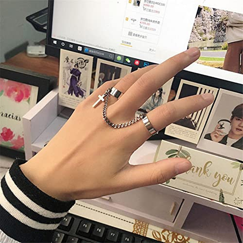 SONGK Mode Retro Punk Hip-Hop Kreuz Ring Hand Finger Kette Einstellbare Ringe Schmuck Geschenk für Männer Frauen Unisex Ring