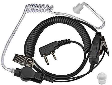 HYSHIKRA Funkkopfhörer Sound Tube – 2 Pin Jack – PTT mit Mikrofon – Transparent mit Halteclip – Kopfhörer Headset kompatibel mit Kenwood Baofeng UV5R Funkgerät (1 Stück)