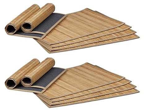 Relaxdays 18 teiliges Tischset, Platzdeckchen aus Bambus, Rutschhemmende Unterseite, Platzset abwischbar, 30 x 45 cm, Natur