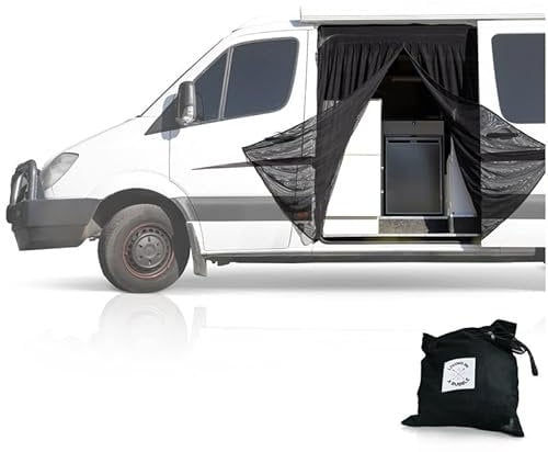 Living in a Bubble Van-Insektennetz für Mercedes Sprinter (Standarddach) und Opel Movano, Ford Transit und FIAT Ducato (alle Dächer). Moskitonetz an der Seitentür, zentraler Magnetverschluss