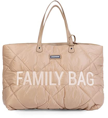 Childhome, Family Bag, Wickeltasche, Reisetasche/Wochenendtasche, Großes Fassungsvermögen, inkl. abnehmbarer Tasche, Beige gesteppt