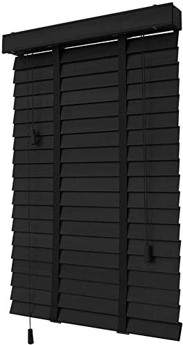 SZZT Rollläden Schwarz Holz Rollläden für Home Office Sichtschutz Lichtschutz 50mm Lamellen 60cm 80cm 100cm 120cm 140cm Breite (Größe 60x100cm)