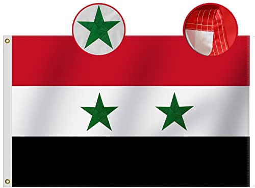 Bandiera della Siria resistente, 3 x 5 m, nylon Oxford di lunga durata 210D, stelle ricamate | quattro file cuciture a mosca | bandiere siriane decorazione regalo cortile casa banner