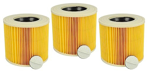 vhbw Filterset 3X Faltenfilter kompatibel mit Rowenta EH/J601415R, RU5053 Nass- & Trockensauger - Filter, Patronenfilter, Gelb