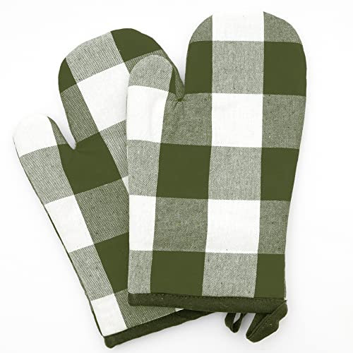 Lot de 2 gants de four à carreaux verts en 100 % coton - Gants de cuisine pratiques - Résistants à la chaleur
