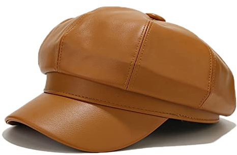 Voilipex Damen-Newsboy-Mütze, PU-Leder, 8 Paneele, Paperboy-Newsie-Kappe, Bakerboy, Baskenmütze, Cabbie Hut, Caramel, Einheitsgröße