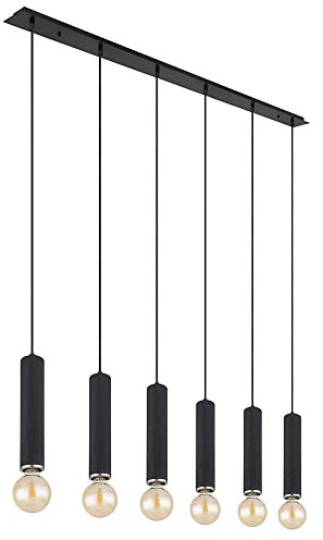 etc-shop Hängelampe Esstischleuchte modern Pendellampe schwarz 6-flammig, Holz Zylinder Wohnzimmer, Metall nickel matt, 6x E27 Fassung, LxBxH 145x10x120 cm