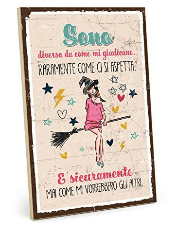 TypeStoff Targa in legno con aforisma – diversa – Stile vintage con citazione, adatta come articolo da regalo e decorazione a tema donne, indipendenza e autostima- HS-00993-IT