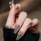 TMUT 24 Pcs Long Coffin False Nails Coffee Stick-On Nails Butterfly Flower Mini Pearls Design Press-On Nails Removable Glue-On Women Girls Nail Art Accessories