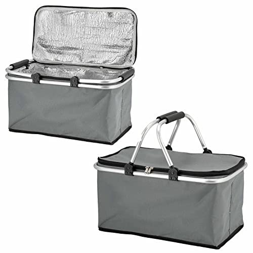 2er Set Thermo Einkaufskorb 30l Kühltasche Thermokorb Faltbar Einkaufstasche Faltkorb mit Kühlfunktion 46x23x27cm Isolierkorb Kühlkorb Grau