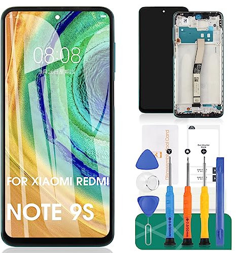 Reemplazo de pantalla para Xiaomi Redmi Note 9s para Redmi Note 9 Pro LCD Didsplay para Redmi Note 9 Pro Max digitalizador Asamblea para Xiaomi Note 10 Lite pantalla táctil (con marco, verde)