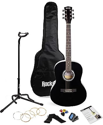 RockJam Akustikgitarren-Set mit Ständer, Gigbag, Stimmgerät, Plektrumhalter, Ersatzsaiten und Unterricht