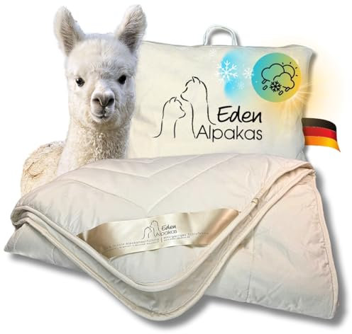 Eden Alpakas | Alpaka Bettdecke | Ganzjahresdecke | Alpaka Decke mit Füllung aus 100% Alpakahaar (Premium Qualität) | Bezugsstoff: naturbelassene Baumwolle (155x220cm)