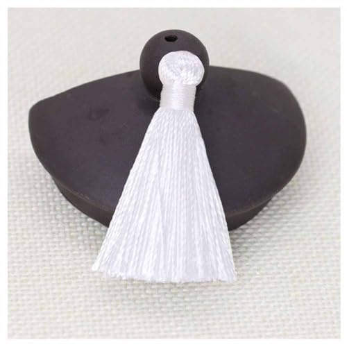 SHTGOI Quasten Anhänger 20 Stück Handgemachte Polyester Troddeln Quasten 4cm Mini Bunt Fransen Anhänger Tassel Armbänder Schlüsselanhänger Quasten Für Lesezeichen DIY Handwerk Zubehör Weiß