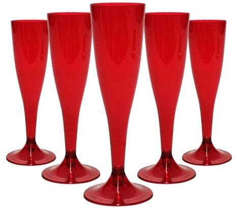 Perla, 48 Flute da Champagne Eleganti in Plastica, 120ml, Colore Rosso, Resistenti e Riutilizzabili, Bicchieri da Brindisi per Feste, Compleanni, Matrimoni, Natale, Capodanno