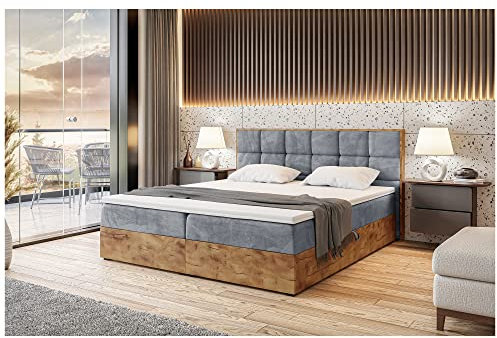 MEBLINI Boxspringbett mit Bettkasten - Gepolstert Doppelbett mit Matratze und Topper - Polsterbett mit Stauraum - Bett mit Kopfteil - Stauraumbett - Lofty 1-180x220 - H4/Grau Samt