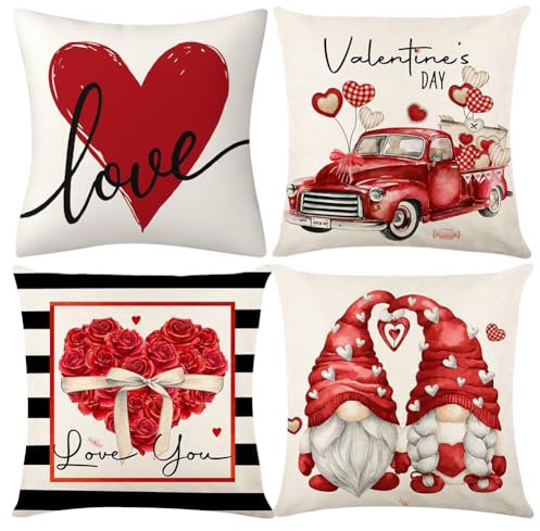 RANJIMA Dekorativ Kissenbezüge 4er Set, Valentinstag-Kissenbezüge 45x45 cm, Winter Zierkissenbezug Couch Wohnzimmer Deko, Zierkissenbezug Lendenkissenbezug für Couch Zimmer Sofa Auto Büro Dekor