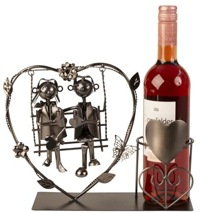 Lifestyle & More Weinflaschenhalter Herz mit Liebespaar auf Schaukel - Romantischer Metall Flaschenständer 31x22 cm